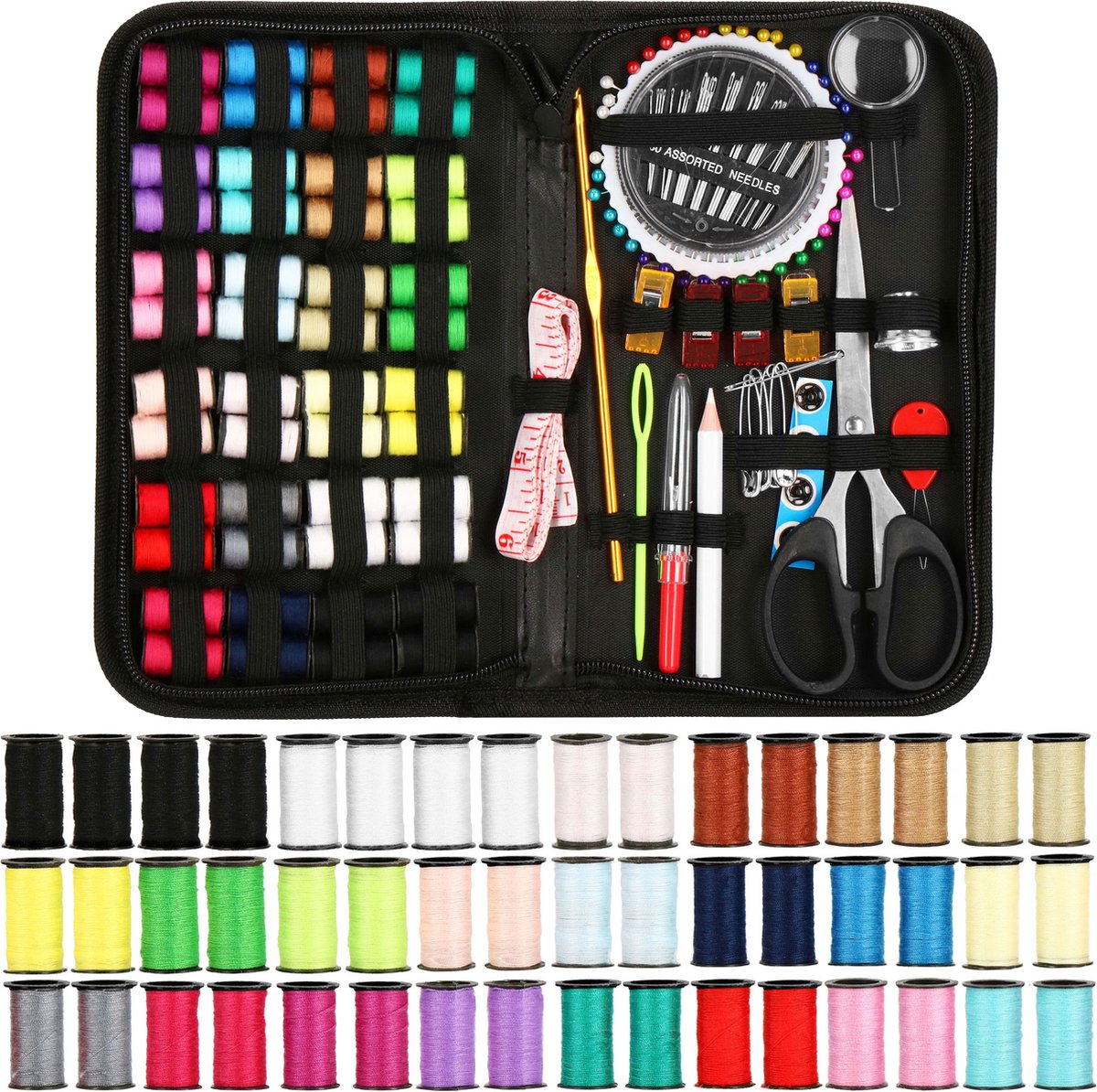 Springos Naaiset | Naaigaren | Naaidoos | Inclusief Etui | 172-Delig | Zwart